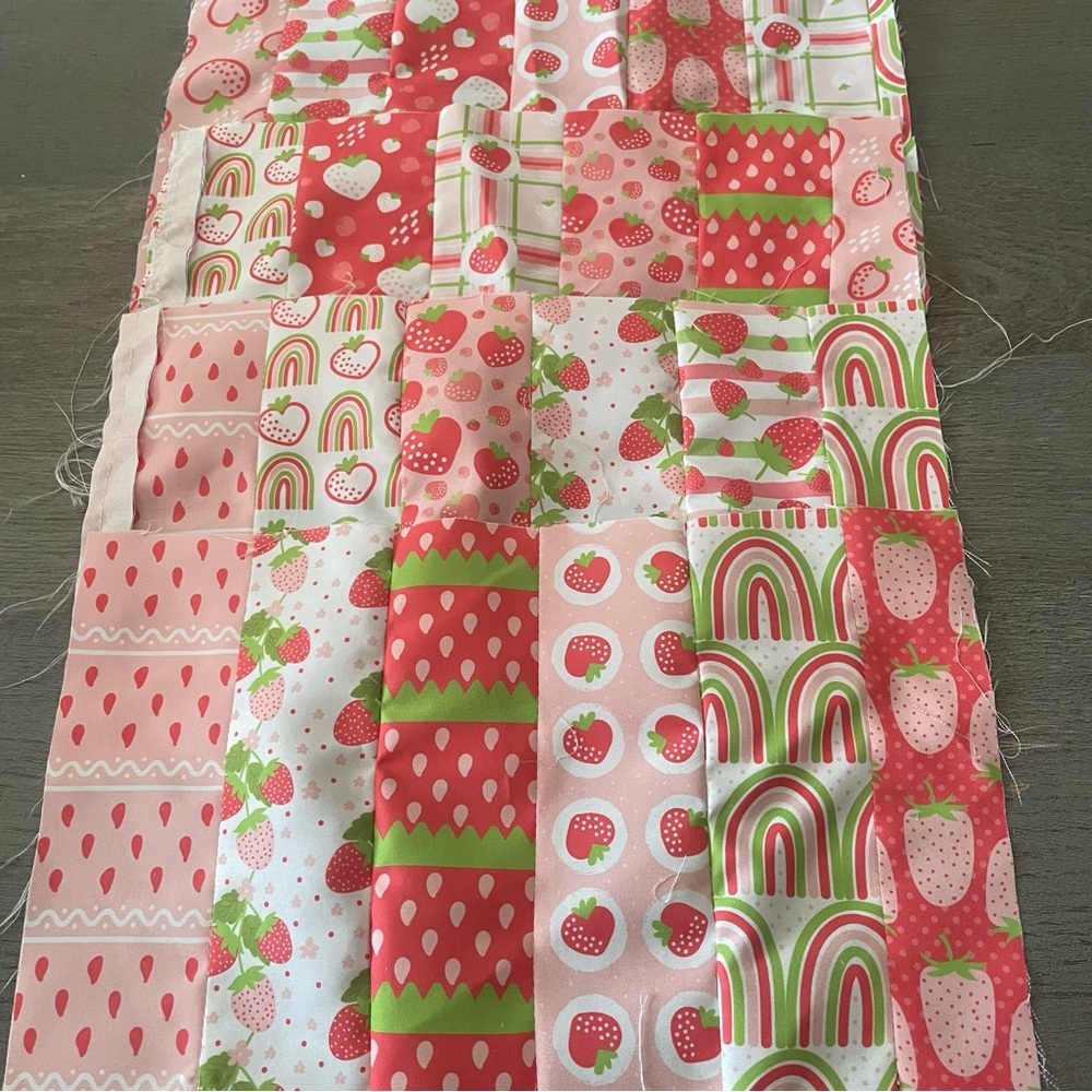 Set of 4 Strawberry Patch Quilted Fabric Panels